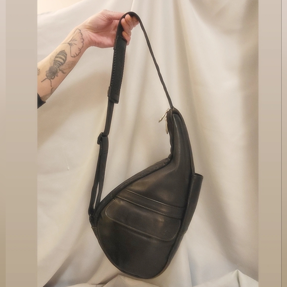 Vintage Ameribag Black Leather Sling Satchel Purse